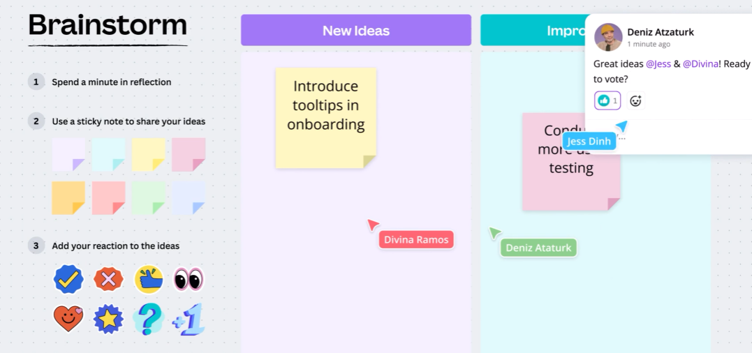 Learn about Canva's online whiteboard tool here.